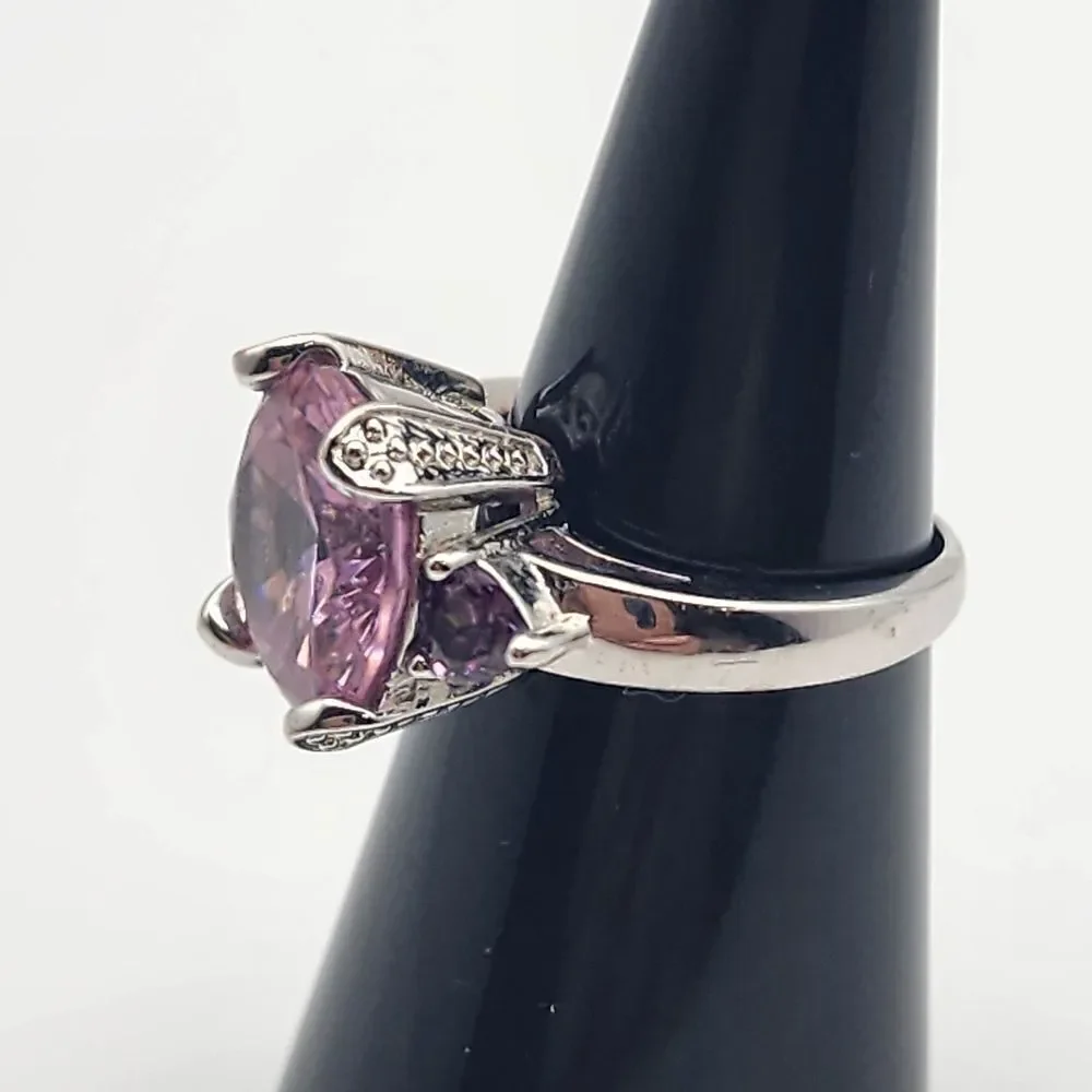 Sterling Silver Pink & Purple Crystal Ring (6.5)