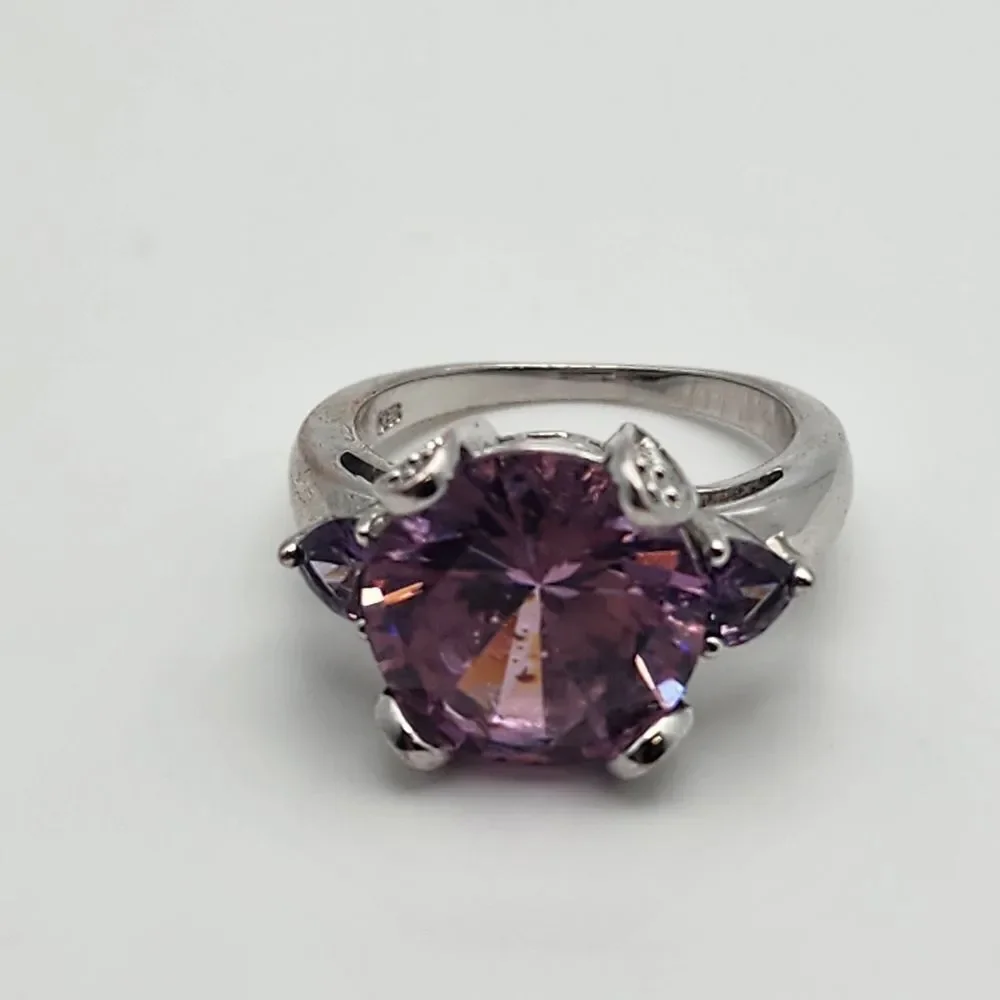 Sterling Silver Pink & Purple Crystal Ring (6.5)