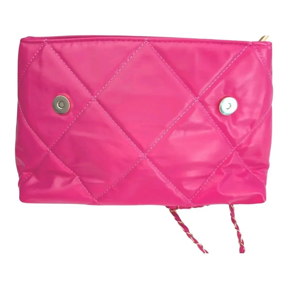 Pink Quilted Pattern Shoulder Crossbody Purse With Metal Decor Chain Strap