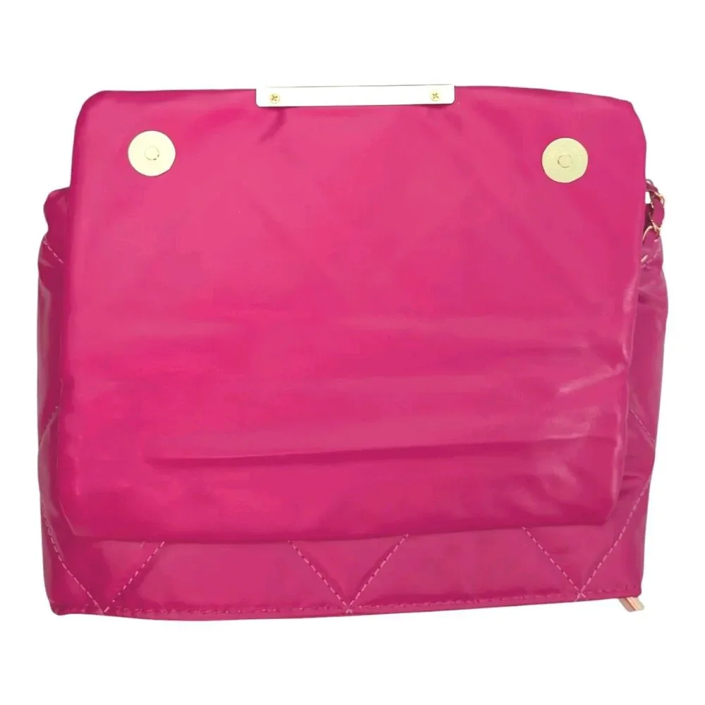 Pink Quilted Pattern Shoulder Crossbody Purse With Metal Decor Chain Strap