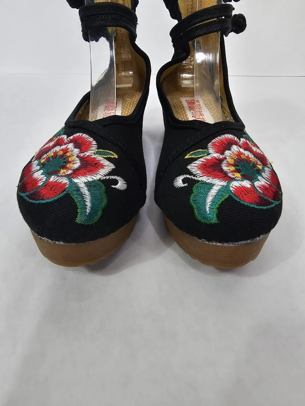 Chinese Floral Embroidered Wedge Mary Janes