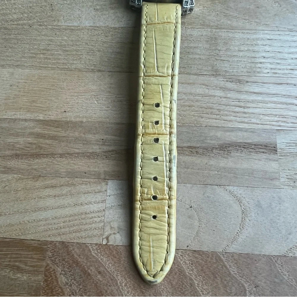 Anne Klein ladies silver tone yellow leather dress watch NEW BATTERY