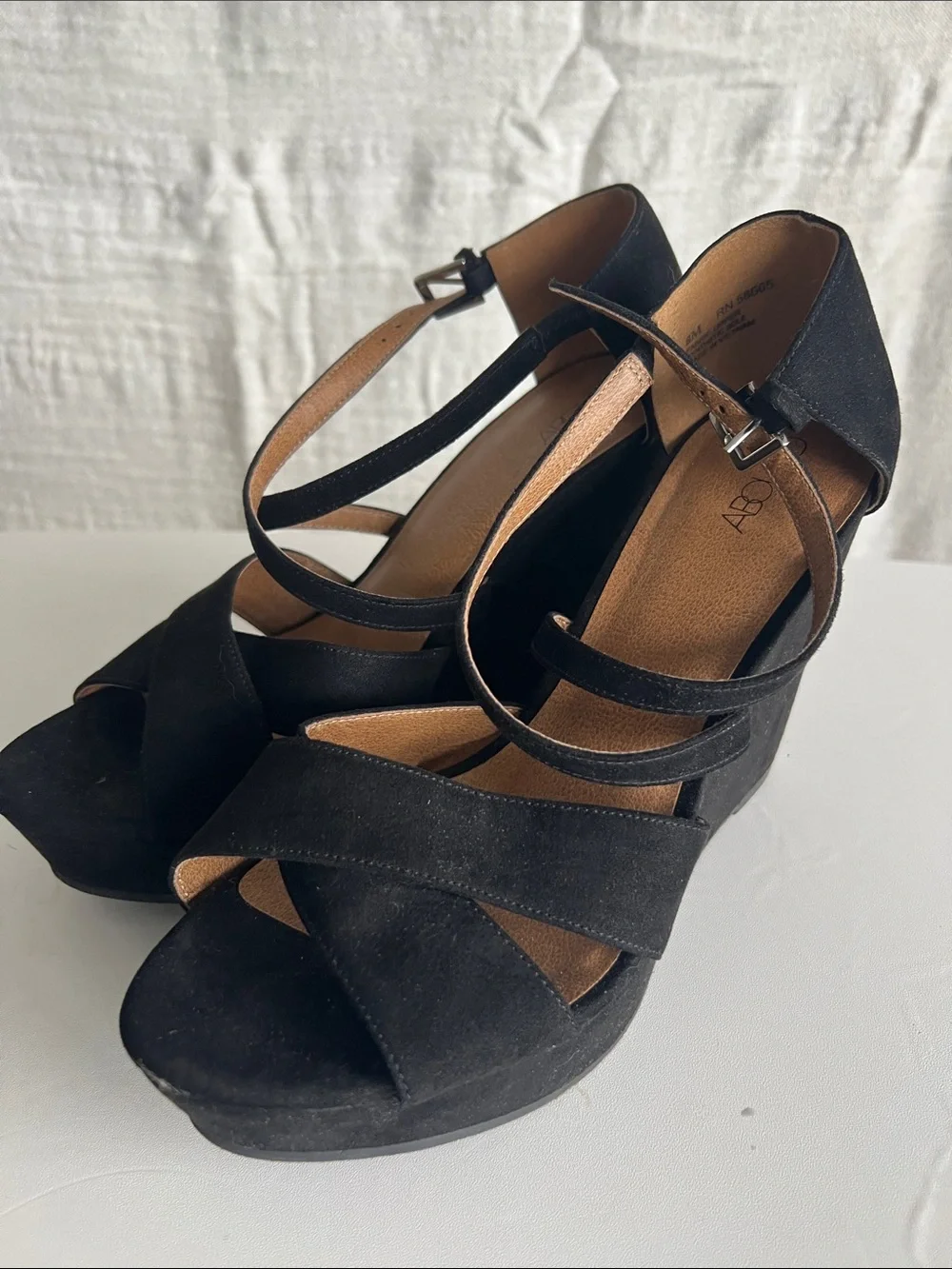 Abound Black Suede Crisscross Wedge Sandals