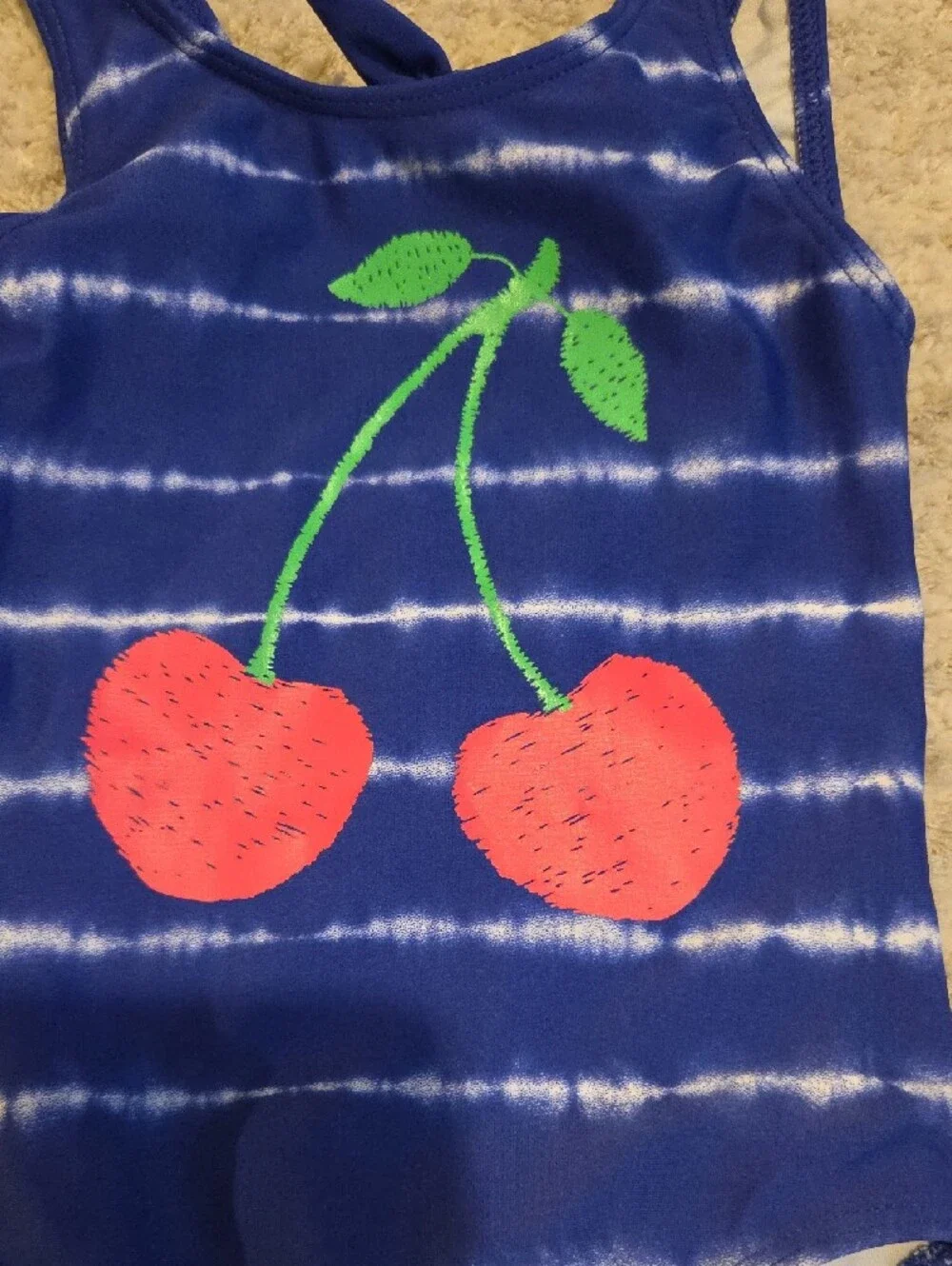 Tucker + Tate Blue Tie-Dye One-Piece Swimsuit with Red Cherry Graphic