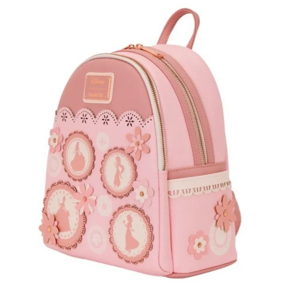 Loungefly Disney Princess Silhouettes Floral Lace Pink Backpack Belle Snow NWT