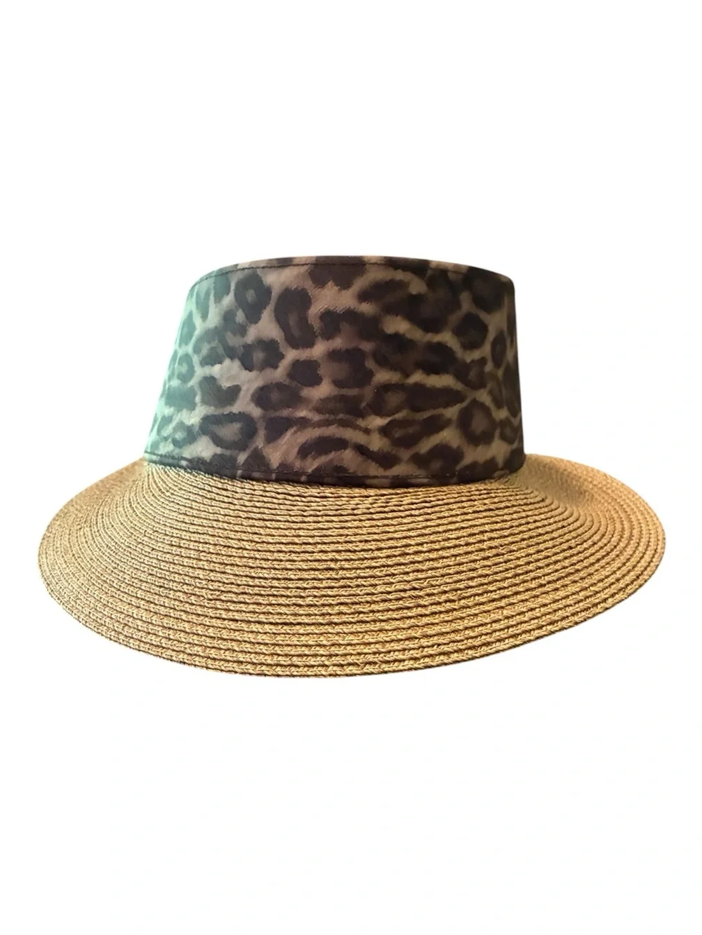 Eric Javits Champ II Squishee Straw Visor Leopard Jaguar Print UPF 50+ OS