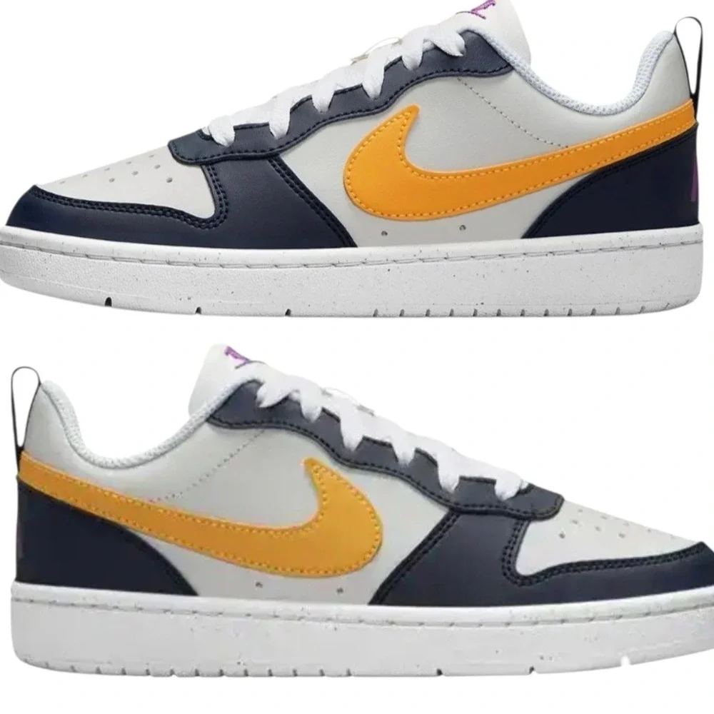 NIKE Court Borough Low Recraft (Gs) Size 7y Phantom University Gold-white NEW