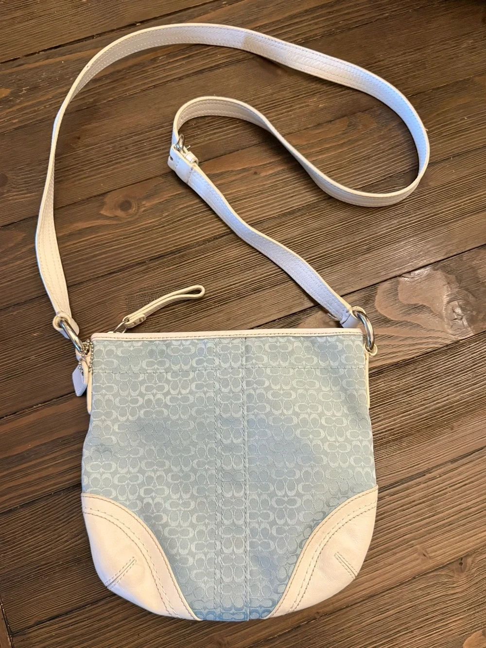 Coach Light Blue and Cream Signature Crossbody