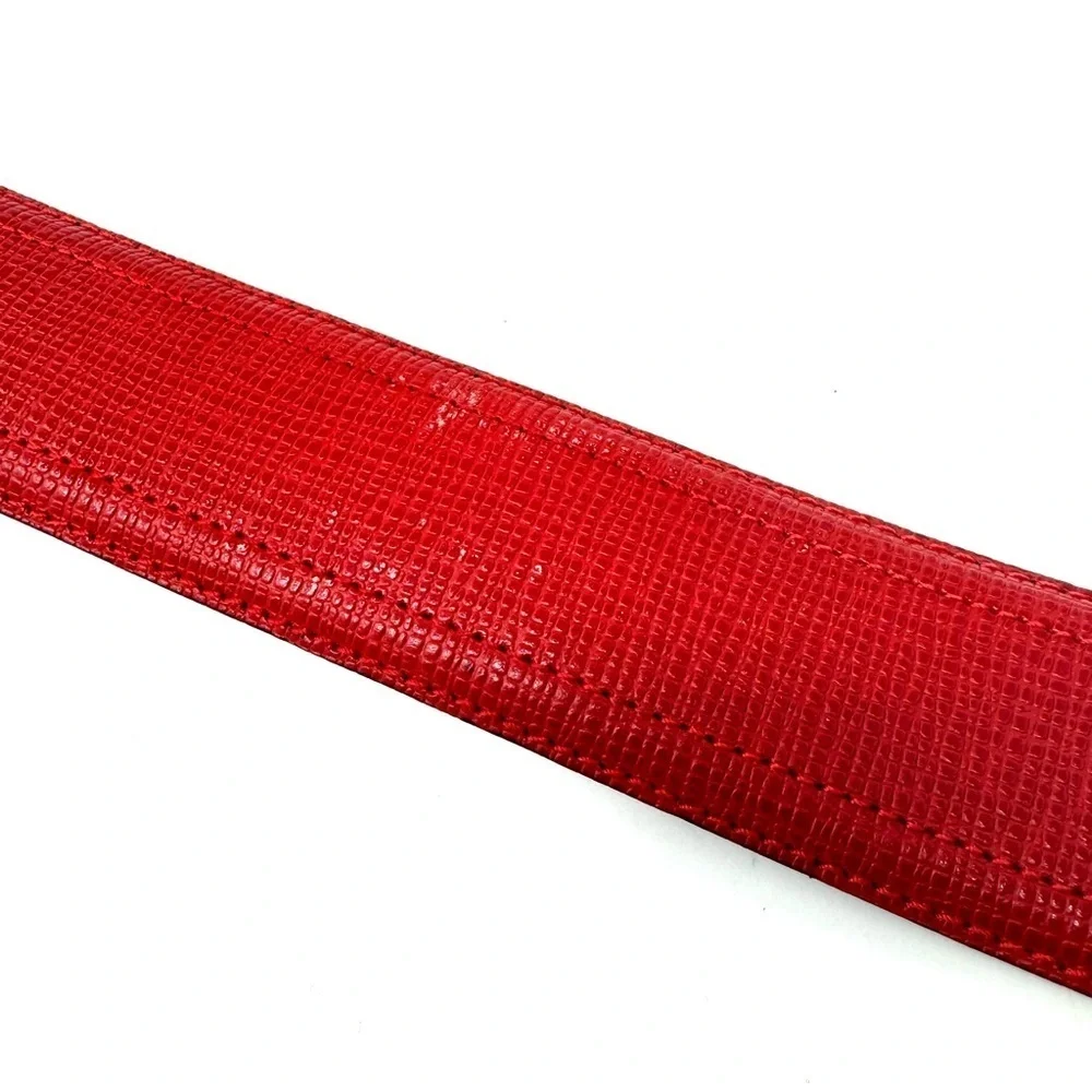 Givenchy Vintage Red Vachette Leather Belt – 35″ x 1.75″, Gold Logo Buckle