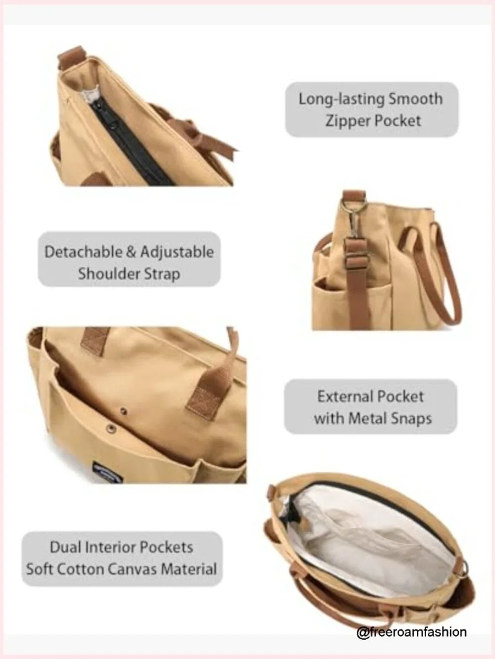Canvas Tote Bag Crossbody with Pockets 16oz Cotton Laptop Bag