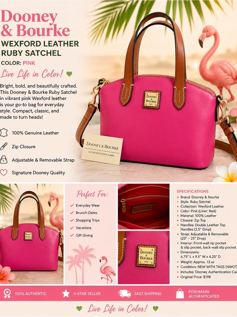 Dooney & Bourke Wexford Leather Ruby Satchel Pink