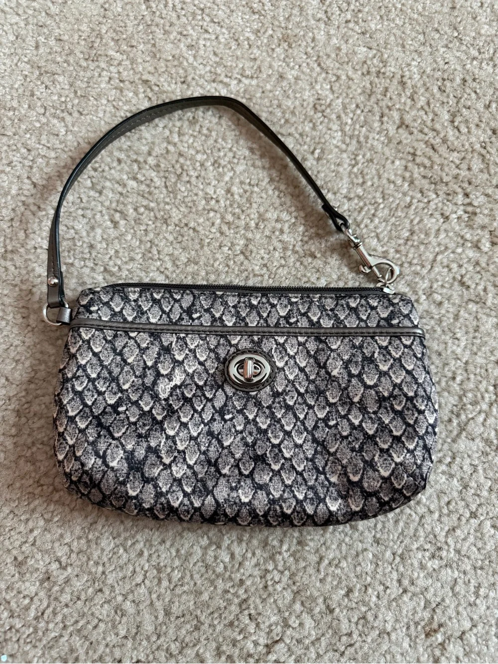 Coach Snake-Print Wristlet in Black and Cream