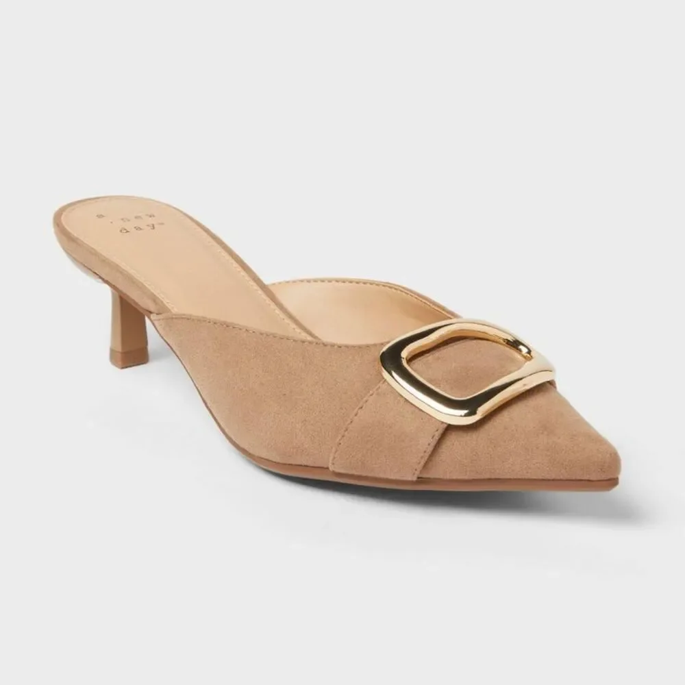 Open Box - A New Day - Women’s Larissa Pointed Toe Mule Heels – A New Day Beige