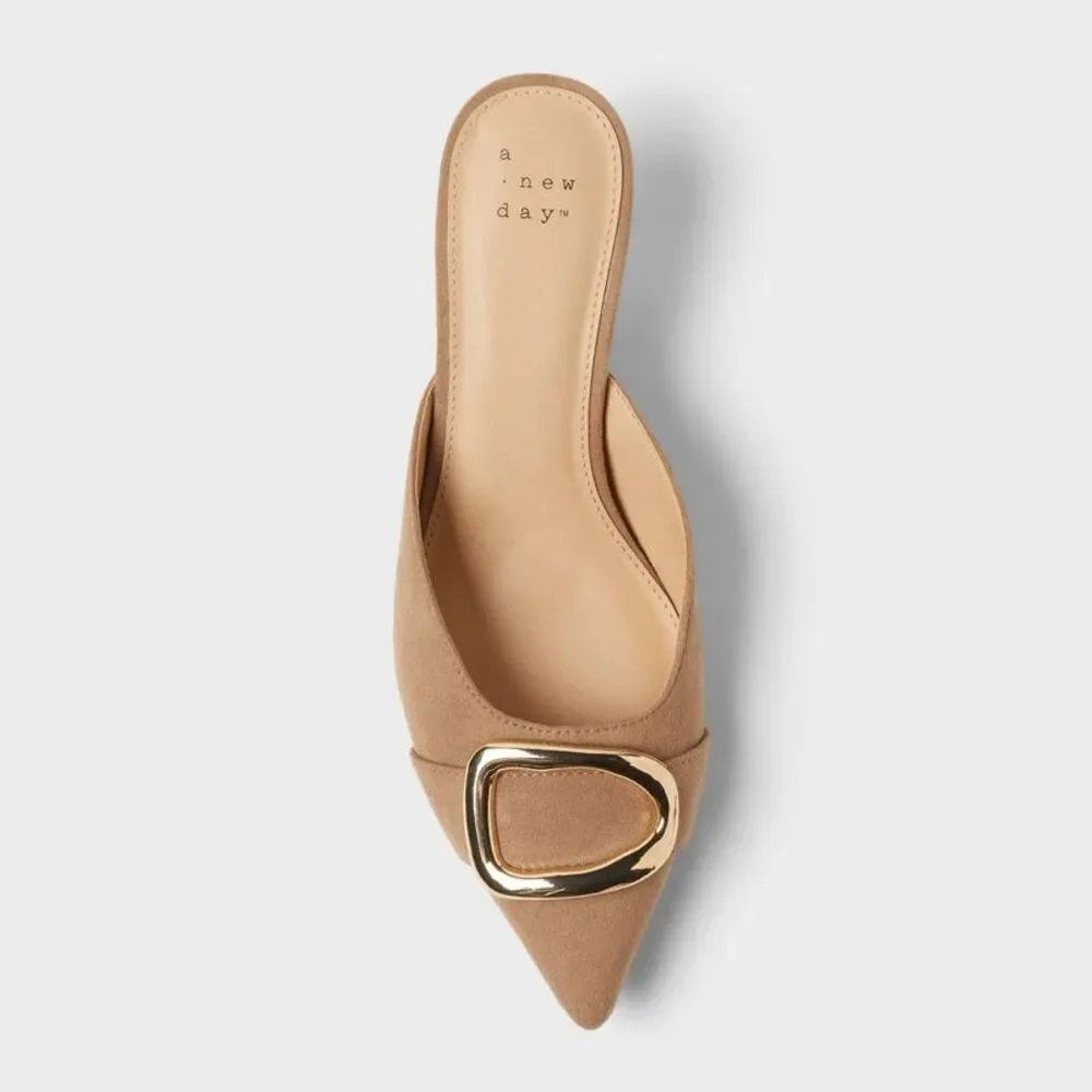 Open Box - A New Day - Women’s Larissa Pointed Toe Mule Heels – A New Day Beige