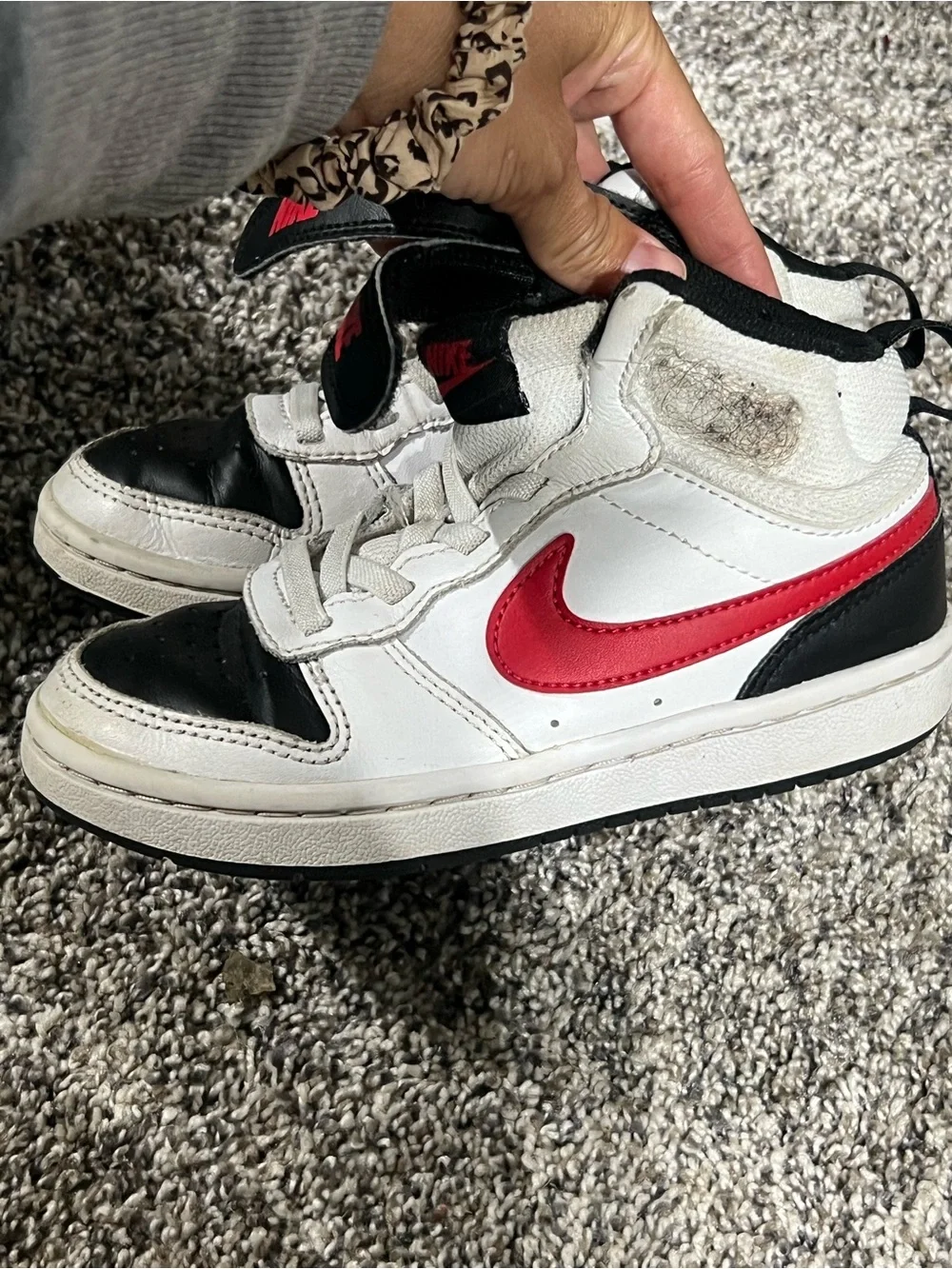 Nike Kids White Black & Red High-Top Velcro Sneakers