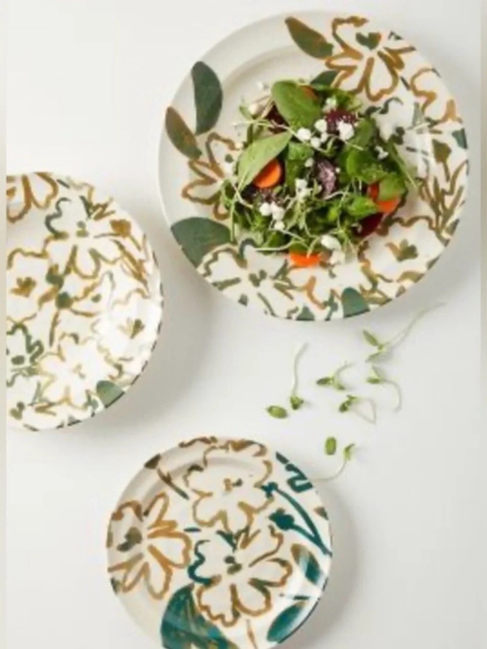 Anthropologie Botanical Stoneware Side Plates Set of 3