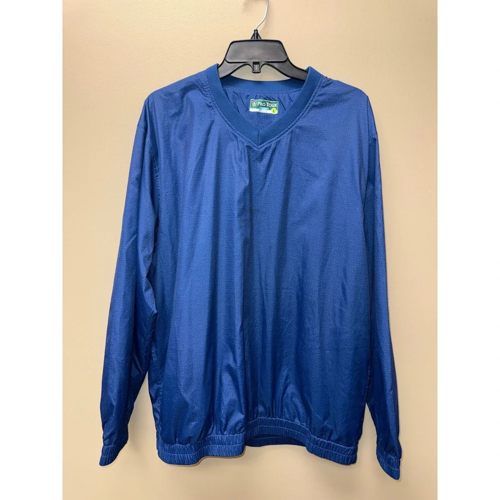 Pro Tour CoolPlay Mens Blue V-Neck Long Sleeve Golf Windshirt Pullover Large