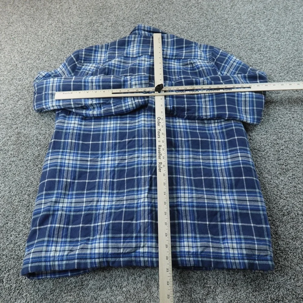 LL‎ Bean Jacket Mens L Blue Plaid Fleece Lined Flannel Shirt Shacket Button Up