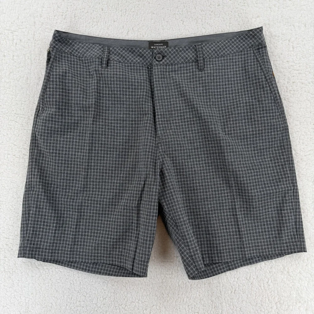 Quiksilver Waterman Shorts‎ Mens 40 Gray Plaid Performance Golf Hybrid Casual