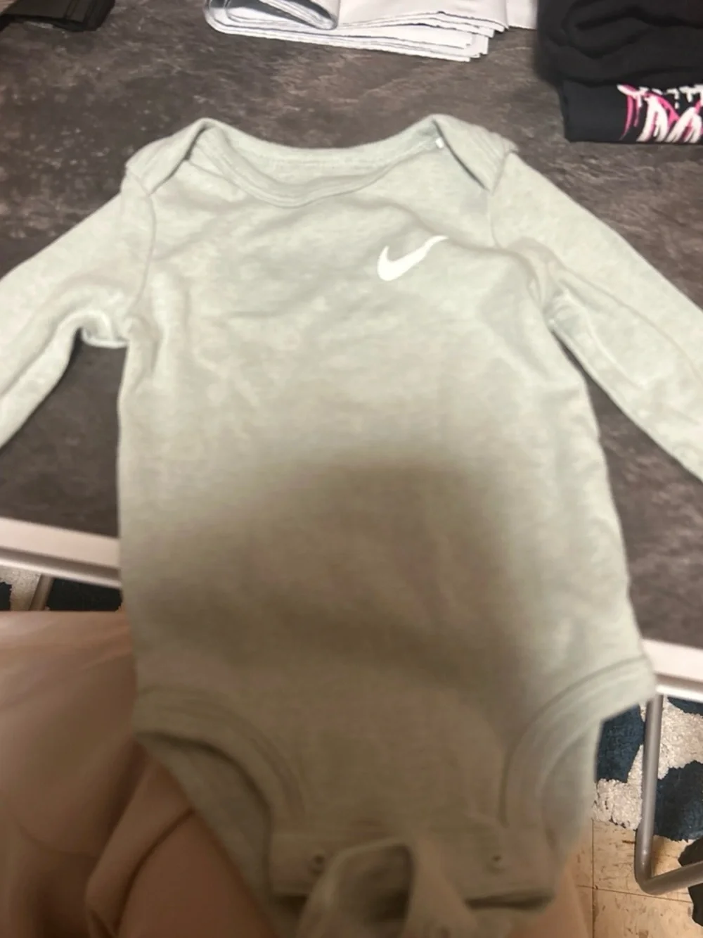 Nike Long Sleeve Baby One-Piece Bodysuit in Sage Green with White Swoosh