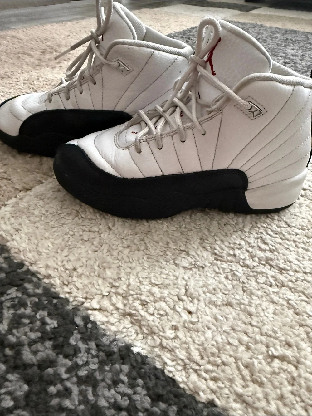 Jordan Retro 12 White and Black High-Top Basketball 13 Sneakers with Red Accents