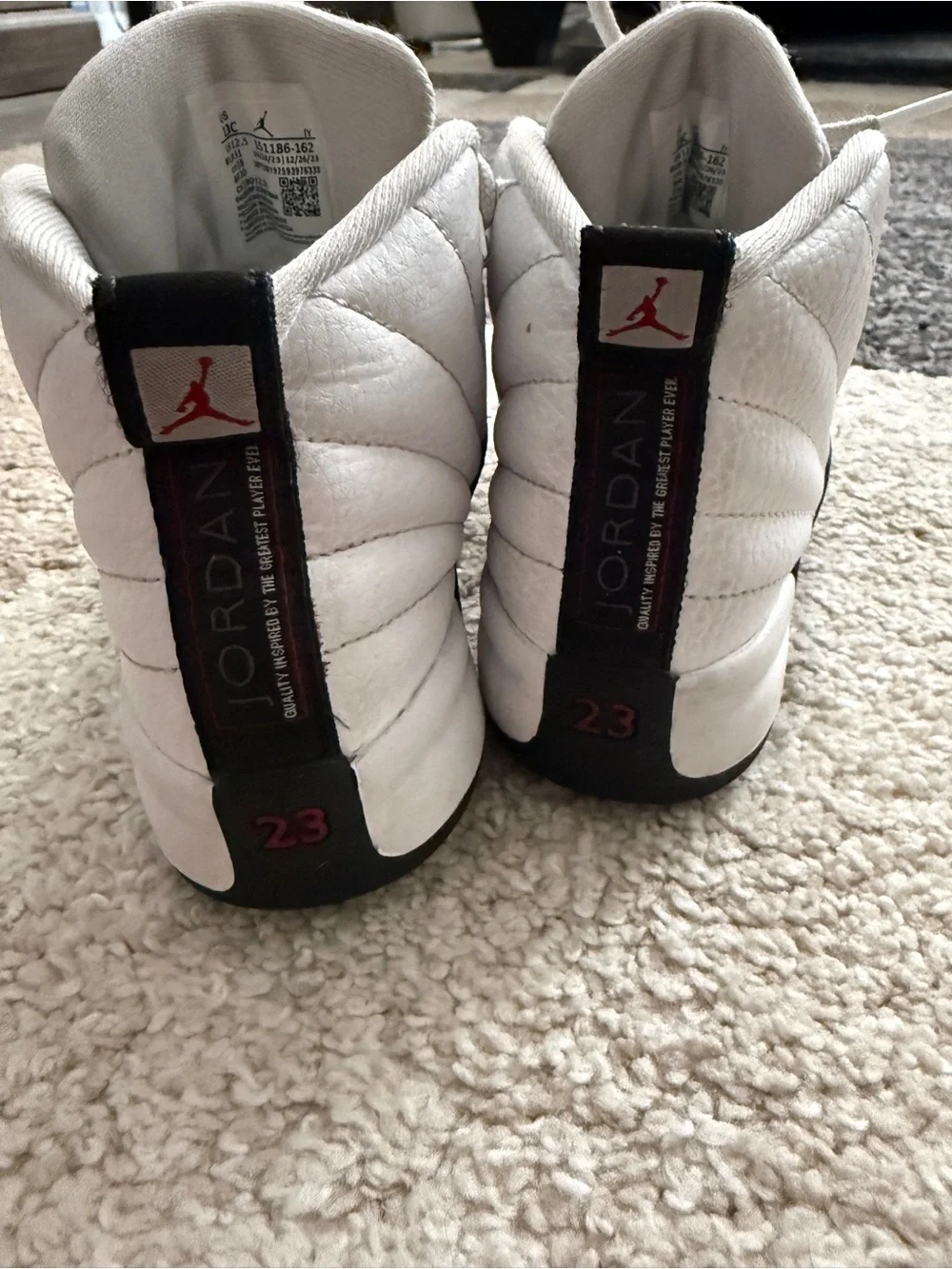 Jordan Retro 12 White and Black High-Top Basketball 13 Sneakers with Red Accents