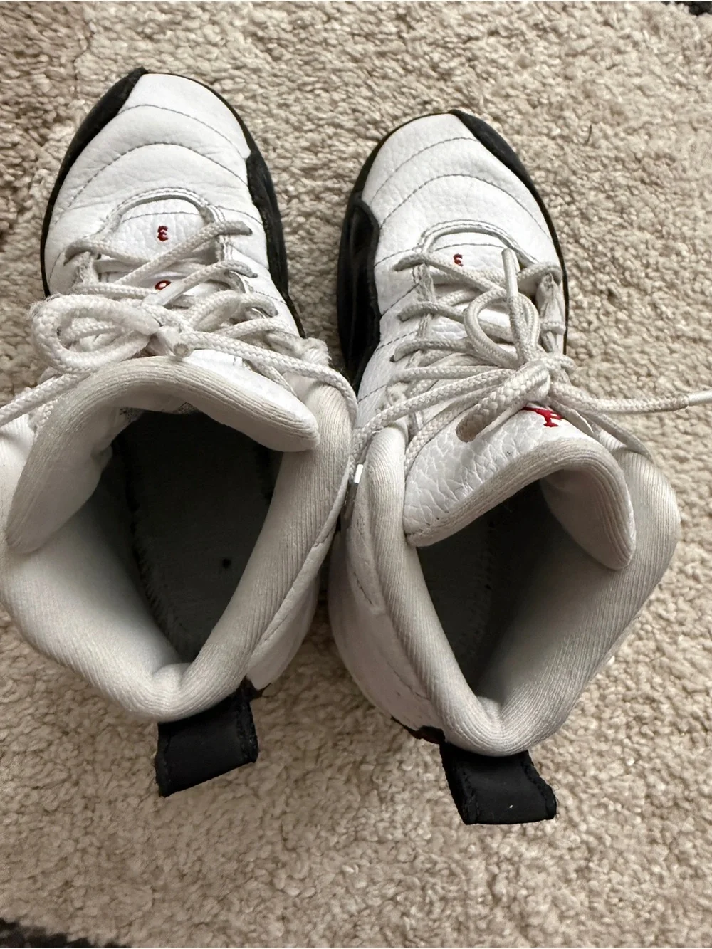 Jordan Retro 12 White and Black High-Top Basketball 13 Sneakers with Red Accents