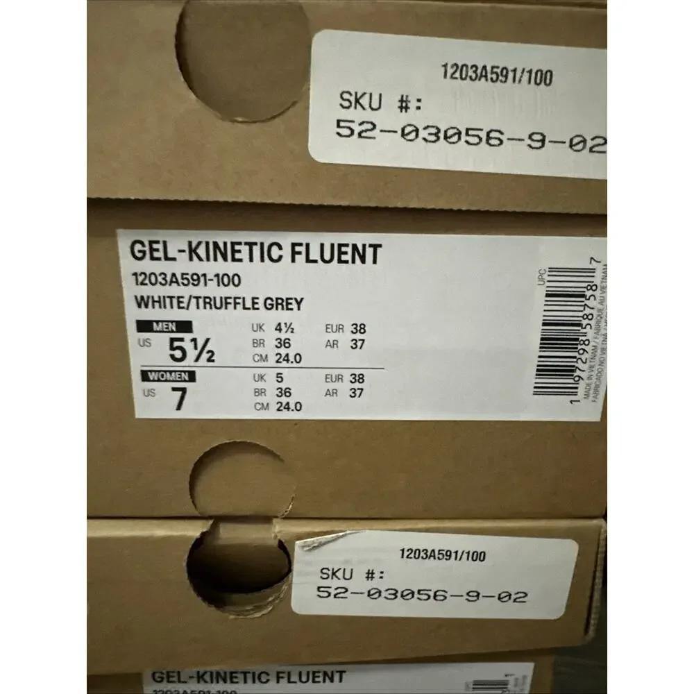 New Women's Size 7 Asics Gel-Kinetic Fluent White Truffle Grey 1203A591-100
