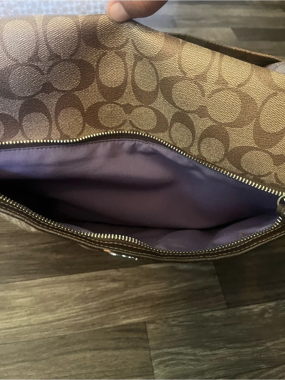 Coach Brown Signature Canvas Shoulder Bag with Tan Strap