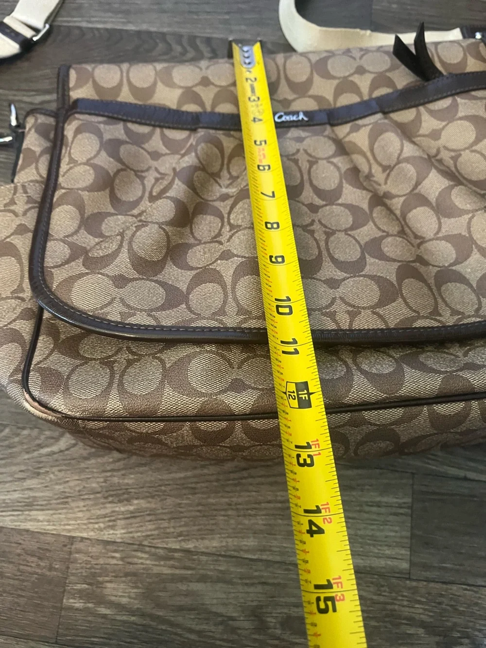 Coach Brown Signature Canvas Shoulder Bag with Tan Strap