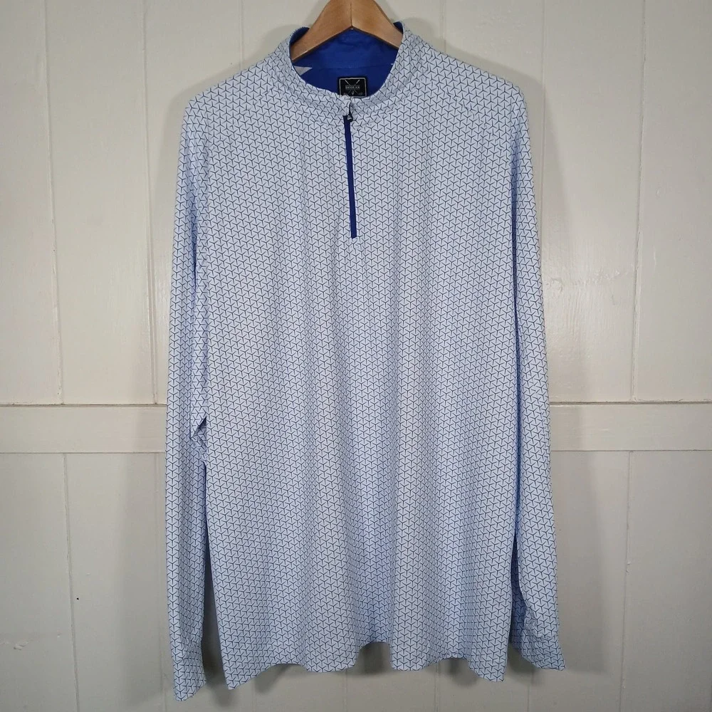Deolax Quarter Zip Pullover Men XXL Blue White Geometric Print Golf Top