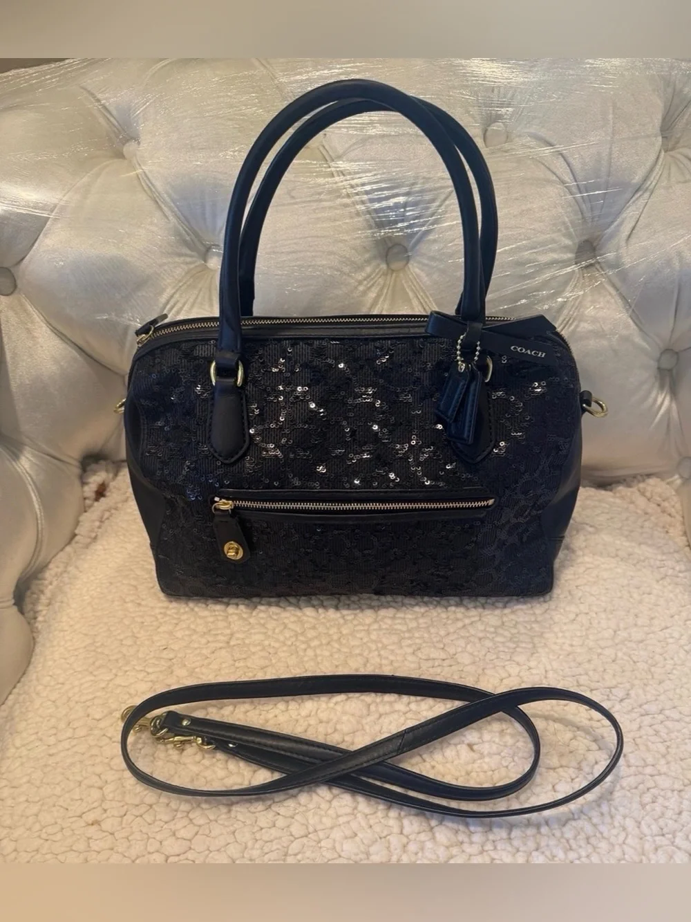 Pre-Loved Y2K-era Coach Poppy Signature Sequin East/West Satchel Crossbody Bag