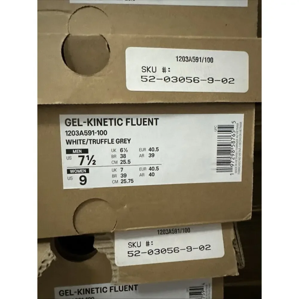 New Women's Size 9 Asics Gel-Kinetic Fluent White Truffle Grey 1203A591-100