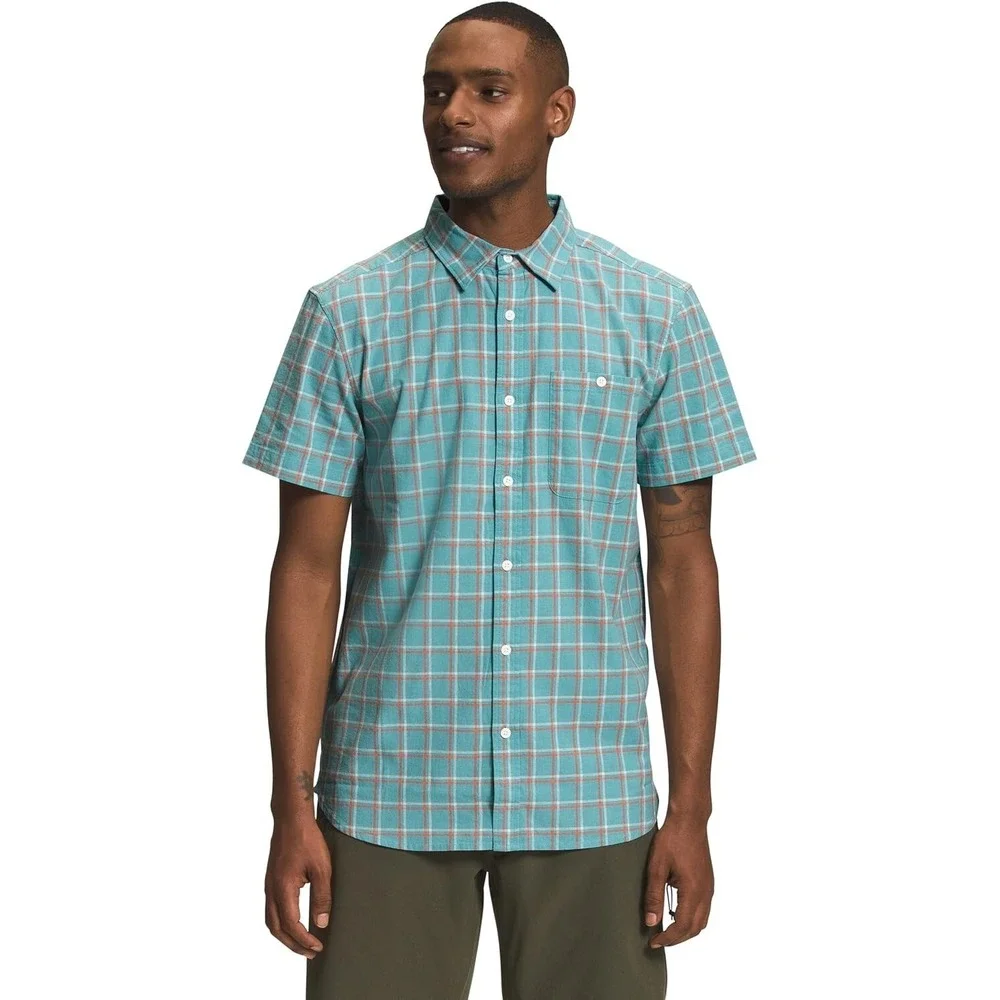 The North Face Loghill Shirt Mens Small Reef Waters Plaid Cotton Hemp Blend NWT