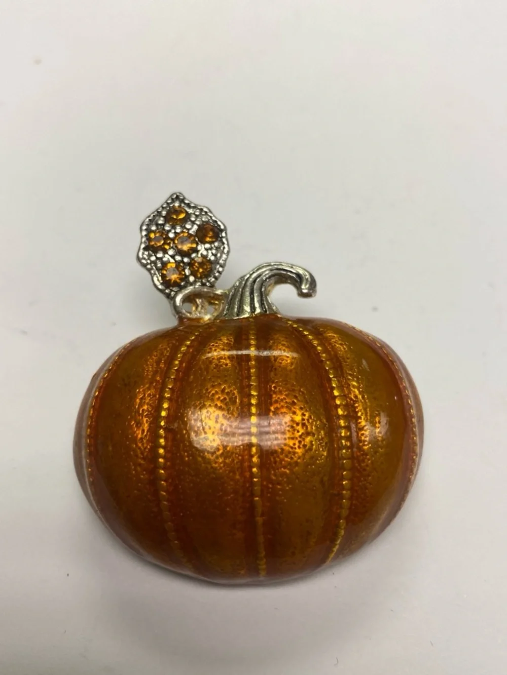 Decorative Orange Pumpkin brooch with Silver Stem