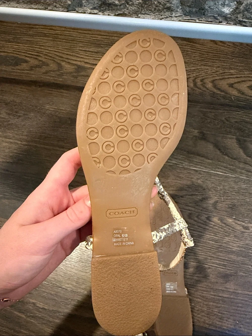 Coach Beige Tan Braided Leather Thong Sandals
