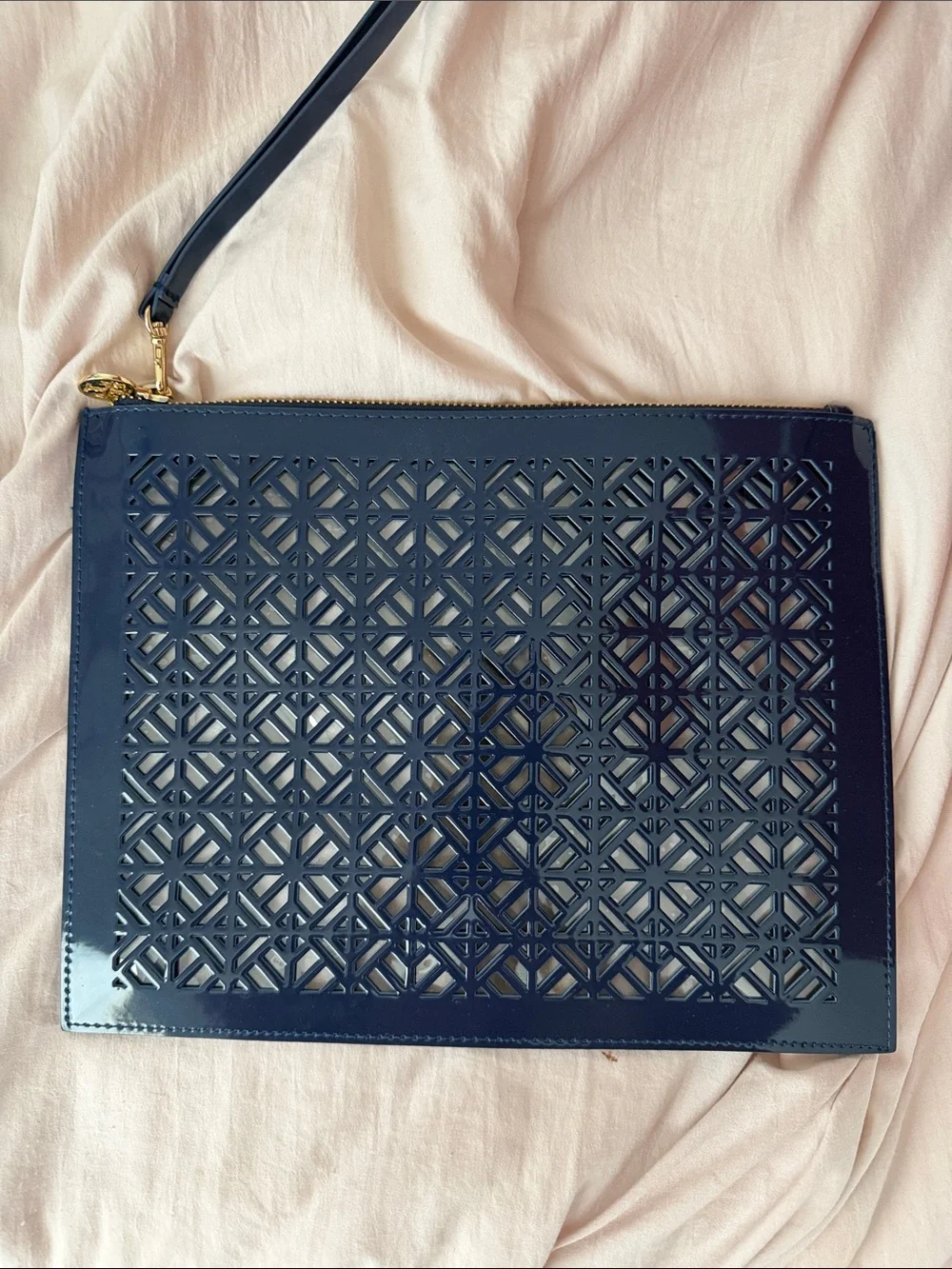 Tory Burch Navy Laser-Cut Wristlet Clutch - Women Bags