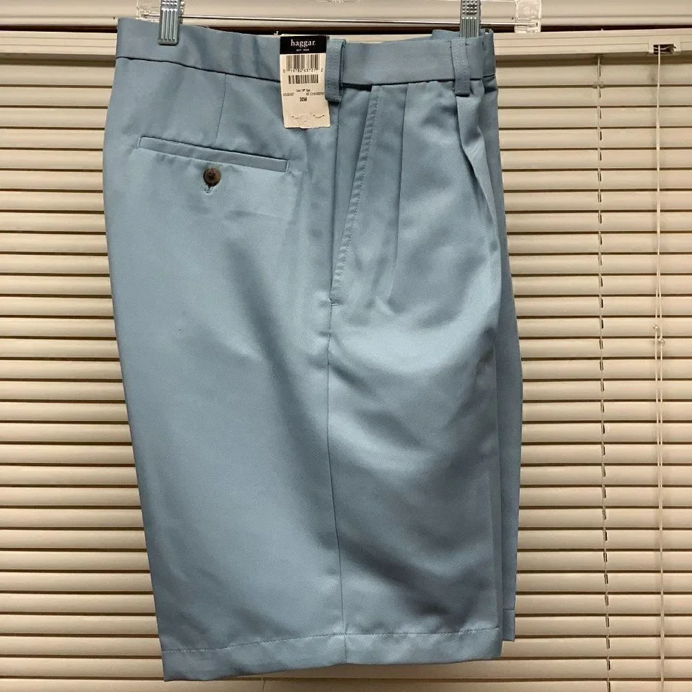 NWT Haggar Blue Shorts Expand Waist Pleated