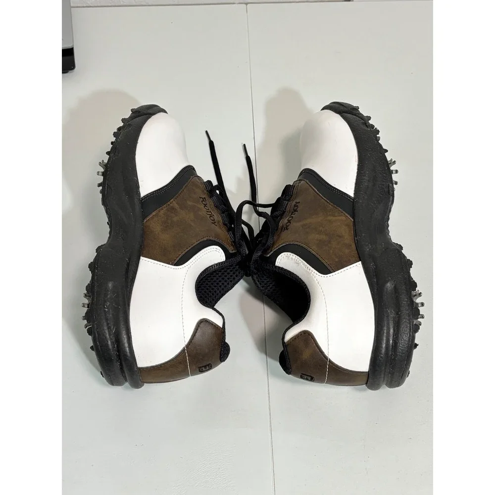 Foot Joy -  Mens 10M Golf Shoes White Brown Black Spiked 45516 Classic