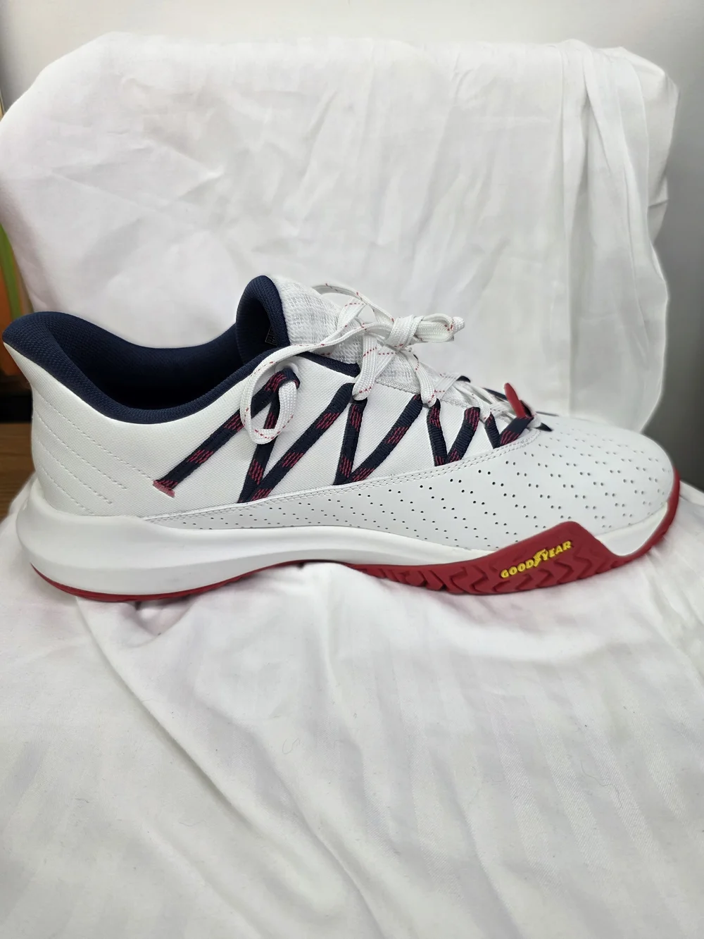 Skechers Pickleball Lace-Up Shoes — White with Navy & Red