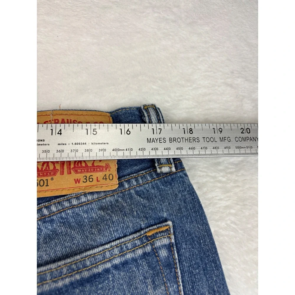 Levis 501 Original Fit Mens 36x40 Jeans Blue Grungy Washed Denim HighLow Fade