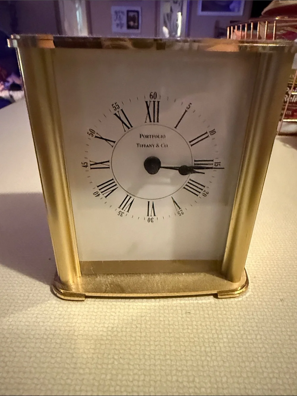 Tiffany & Co. Gold and White Mantel Clock with Roman Dial