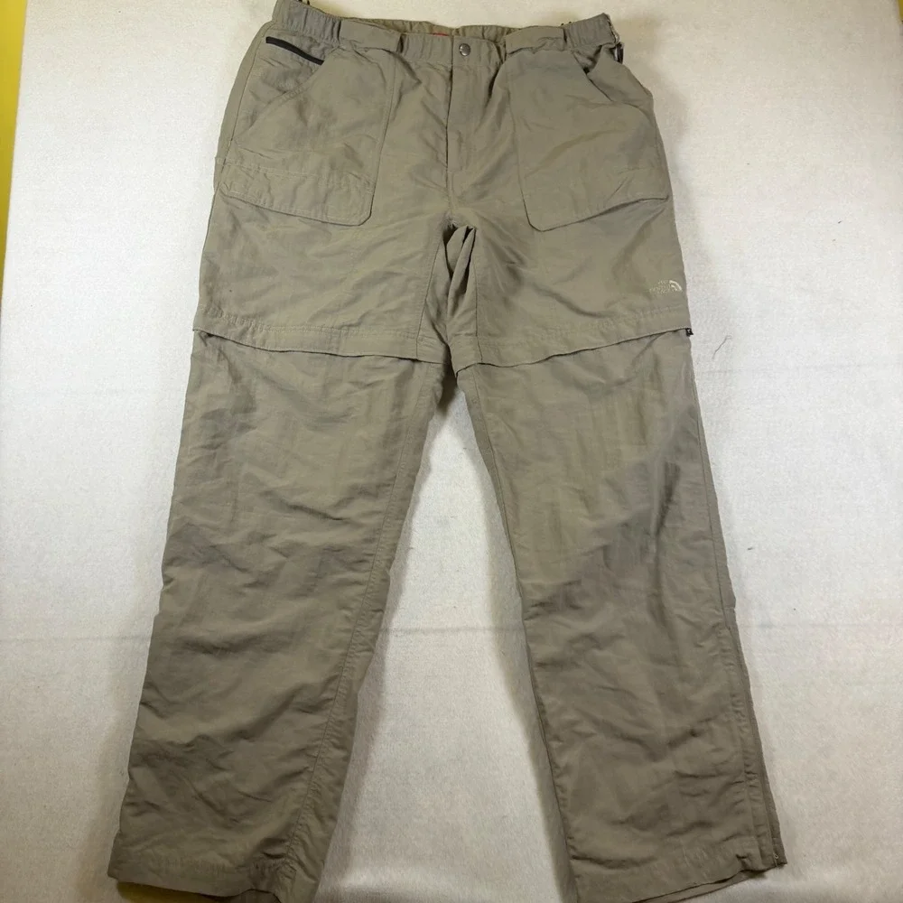 The North Face Mens XL Convertible Cargo Hiking Pants Khaki Nylon Zip Off Leg