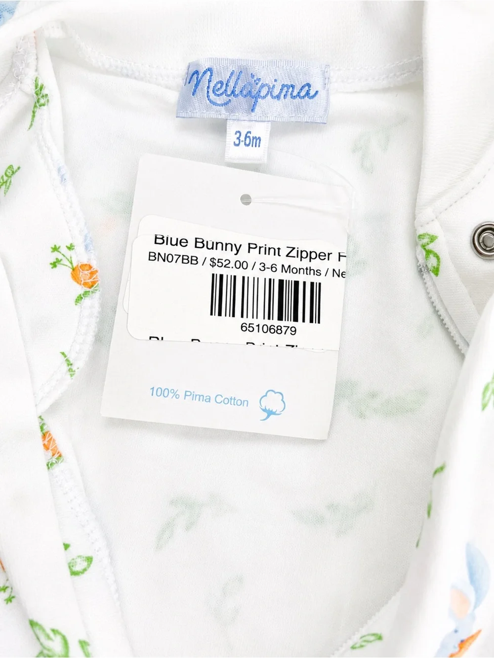 NWT Nellapima Blue Bunny Print Zipper Footie Pima Cotton 3-6M Baby Sleeper