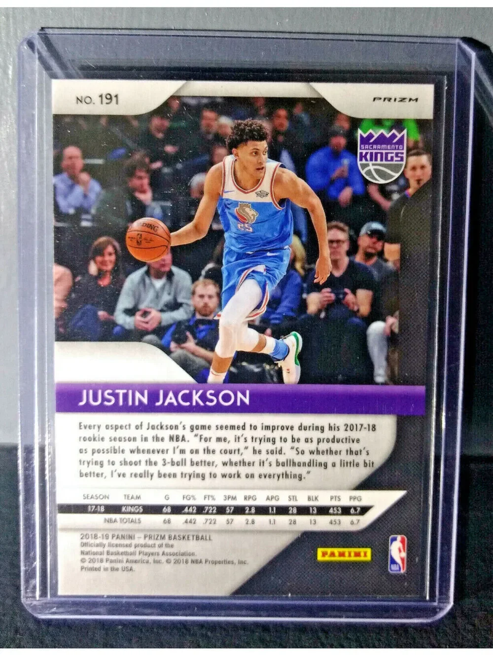 2018-19 Justin Jackson Panini Prizm #191 Basketball Card