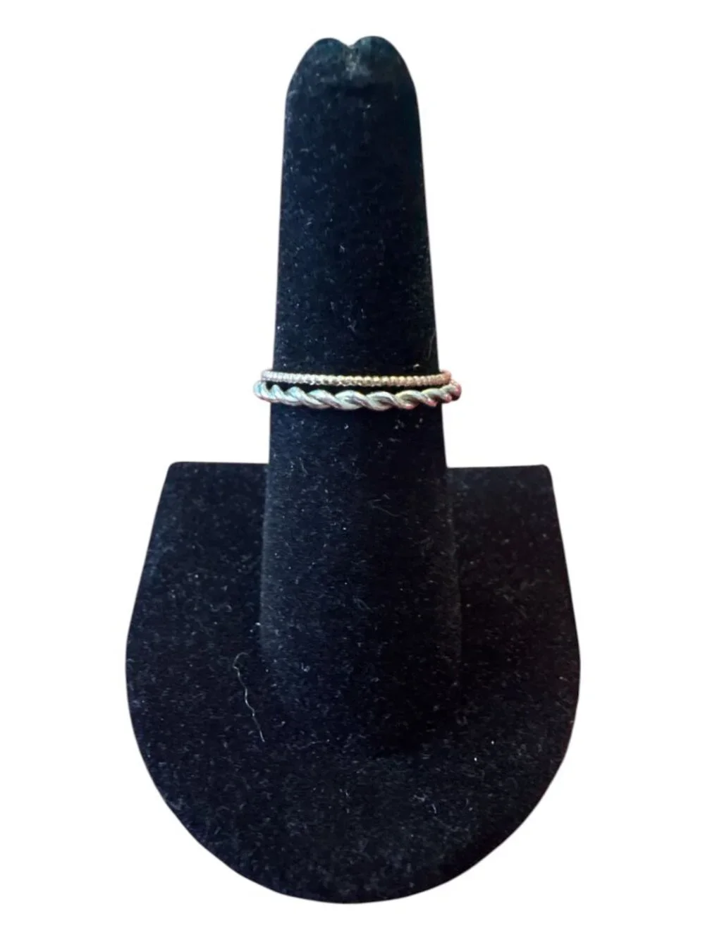 Gold & Silver-Toned Stackable Rings Set Two Pieces Twisted & Beaded Design Minim