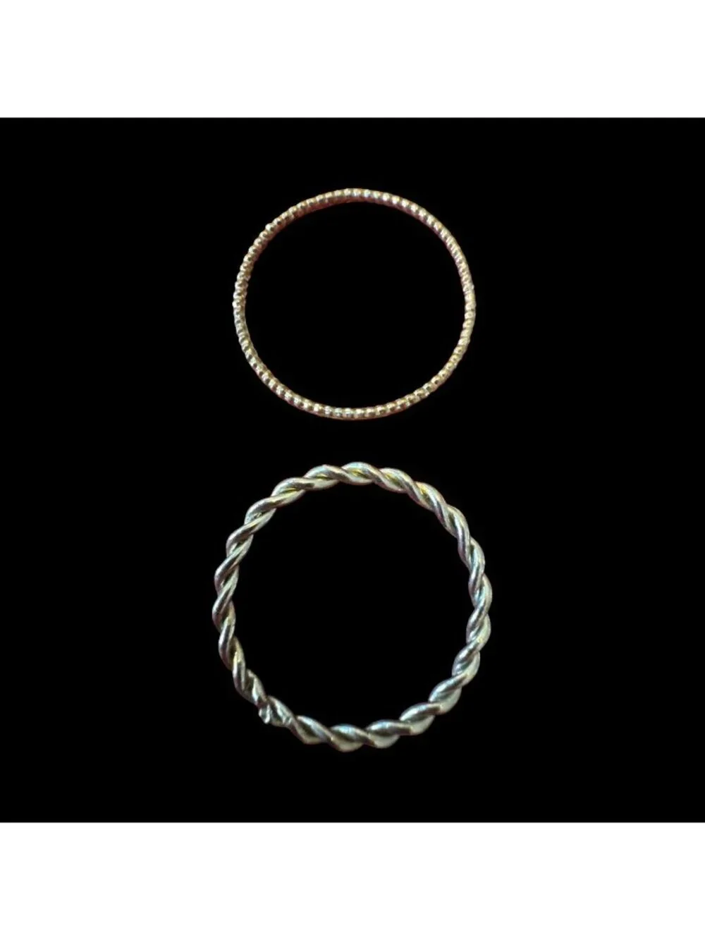 Gold & Silver-Toned Stackable Rings Set Two Pieces Twisted & Beaded Design Minim