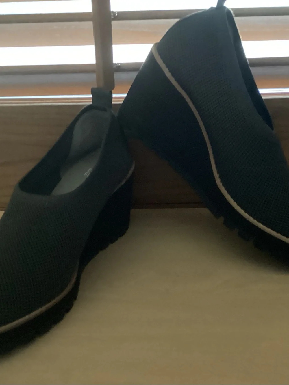 Eileen Fisher 9 1/2 M Charcoal Platform Slip-On Wedges NEW