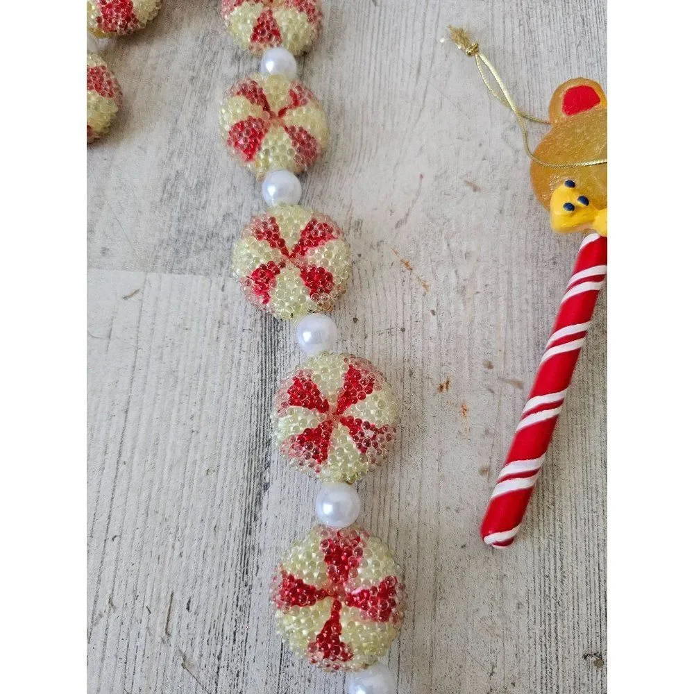 Peppermint candy cane vintage ornament‎ sucker lollipop bear Xmas tree