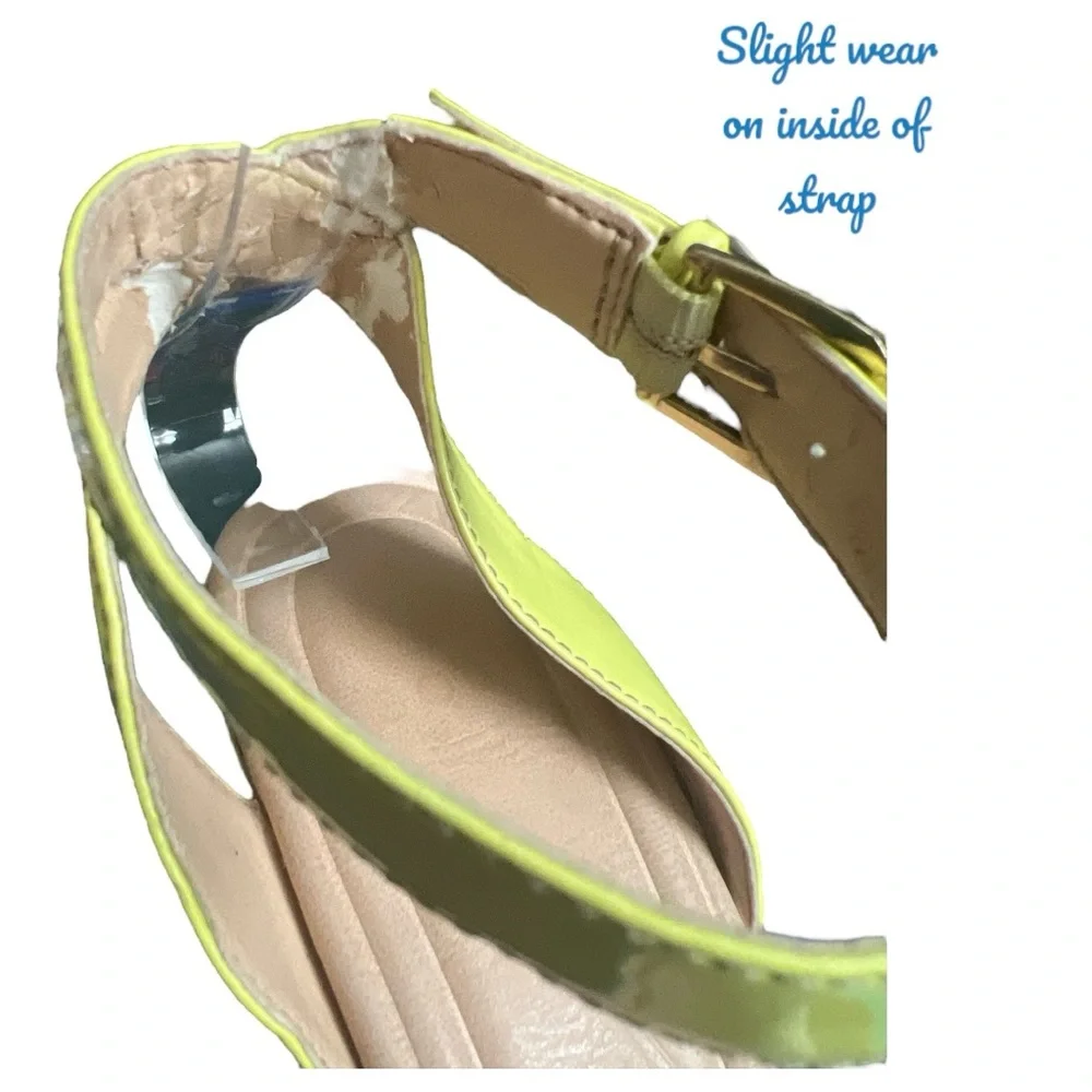 ISOLA Madalen Platform Sandal Heel Sz 9.5 Wood Grain Yellow Aqua Gold Ankle Open